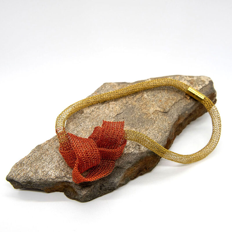 Crochet Wire Knot Necklace in Gold and Orange