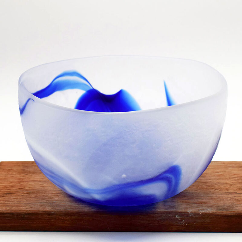 Glass Salad Bowl #4 in Ultramarine Swirl
