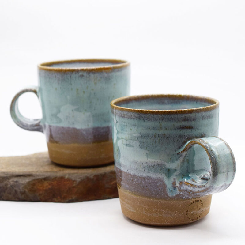 Ceramic Tan Mug in Turquoise Glaze