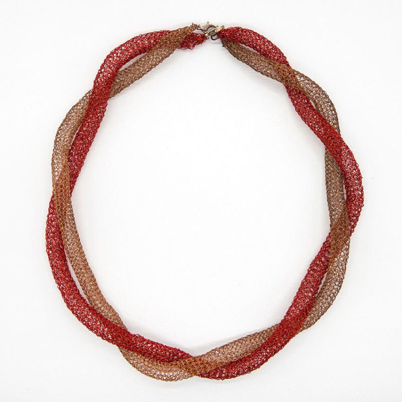 Crochet Wire Twist Necklace in Copper and Red