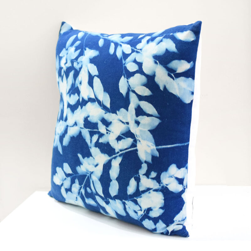 Cyanotype Cushion in Leafy
