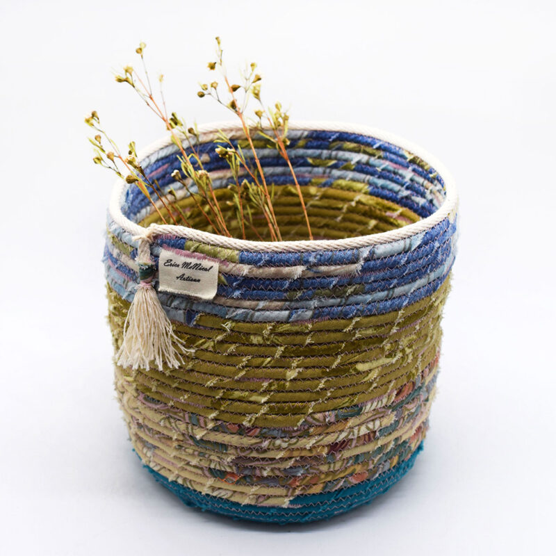 Medium Basket in Khaki and Blue