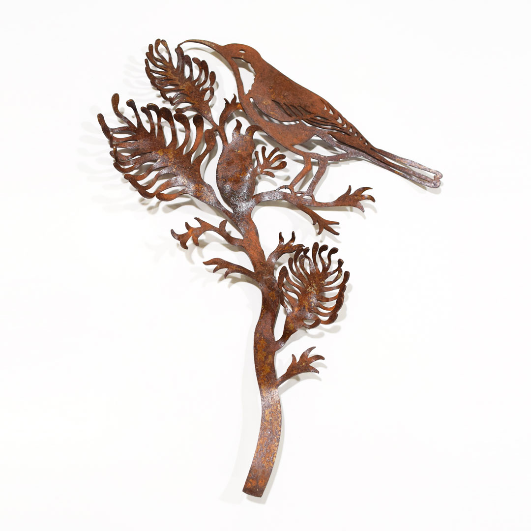 Grevillea & Spinebill (left facing) metal sculpture wall hanging