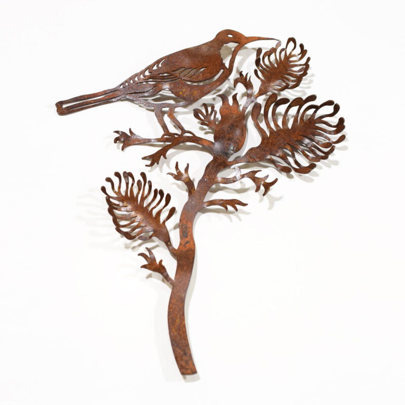 Grevillea & Spinebill (right facing) metal sculpture wall hanging